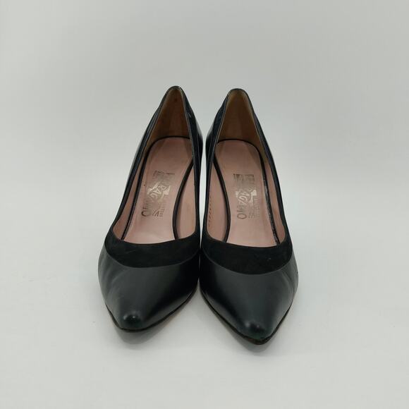 Salvatore Ferragamo Black Pumps Suede Trimmed Leather 8 B - Picture 3 of 12